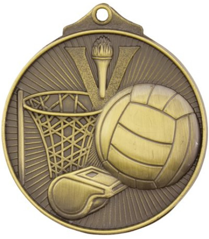 Netball Medal 52mm G/S/B